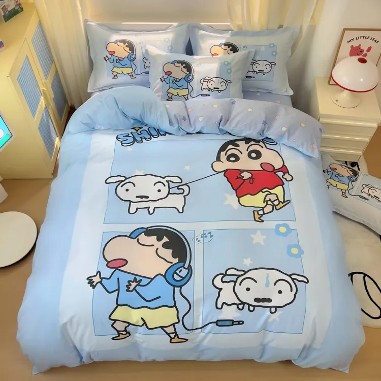 ins蜡笔小新四件套纯棉卡通床上用品被罩床单学生宿舍三件套全棉
