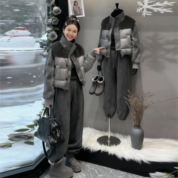 SHALLDOER【布朗尼套装】欧货时髦保暖棉衣外套+休闲裤两件套高级感