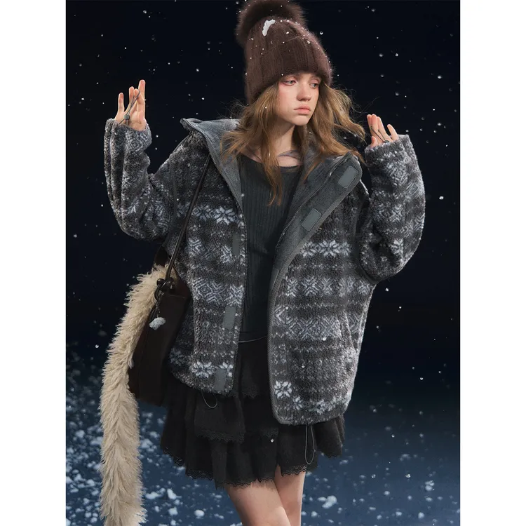 SOMESOWE提花摇粒绒连帽休闲外套