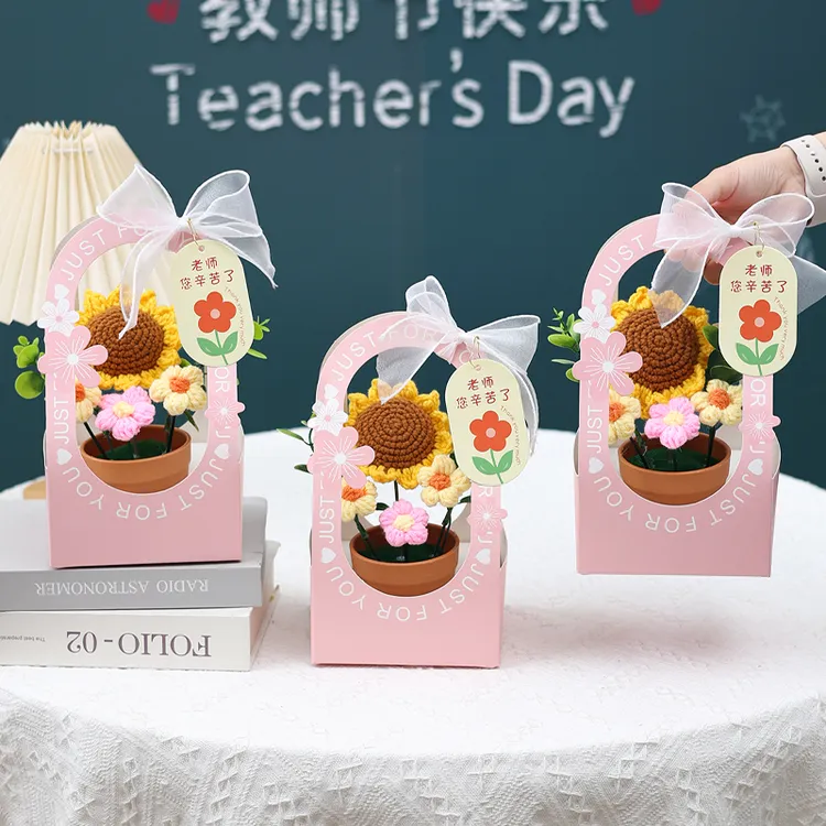 新款创意成品毛线针织仿真向日葵盆栽送男女老师毕业季礼物2025年
