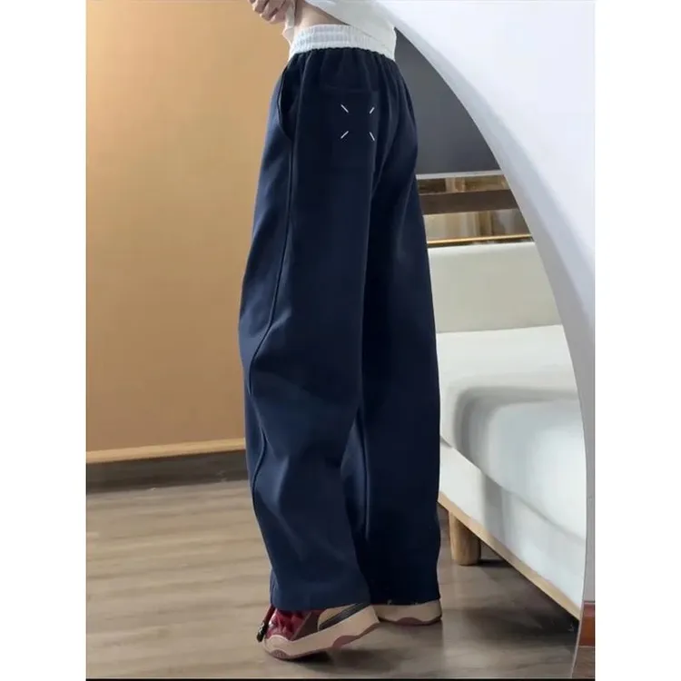 藏青色马吉拉弯刀运动卫裤男秋季美式潮牌裤子宽松bf慵懒风阔腿裤