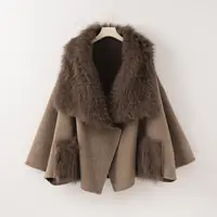★H2744 质感巨赞高工狐狸毛毛领拼接羊绒大衣