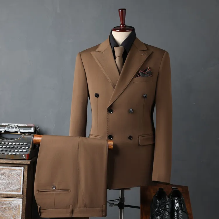 高档新郎英伦修身西装套装商务英伦风韩版婚礼宴会戗驳领大码帅气