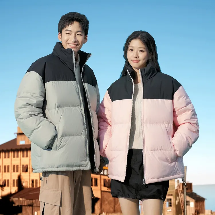 男女同款羽绒服短款休闲情侣冬季立领保暖潮流百搭拼接撞色时尚