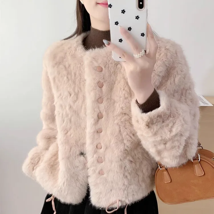 拉夏贝尔皮毛一体短外套女秋冬2025新款高级感小个子爆款洋气上衣