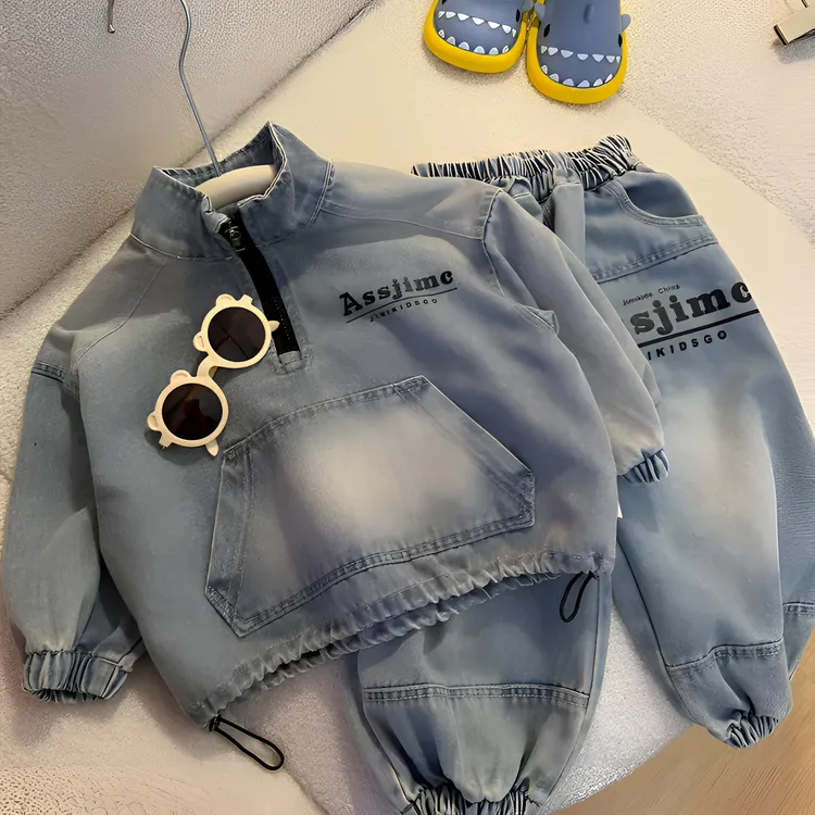 2025高定款儿童贴布口袋水洗复古软牛仔男女童春秋款韩版洋气外套