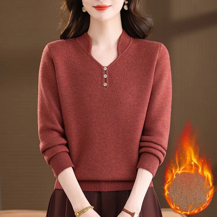 洋气妈妈加绒加厚一体绒毛衣女秋冬2026新款冬季内搭保暖上衣气质