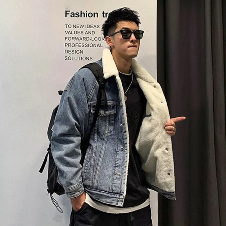 冬季美式加绒加厚牛仔棉衣外套男港风高街宽松羊羔毛棉服潮牌棉袄