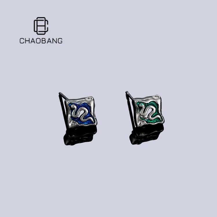 chaobang/潮邦 铜合金耳饰 不规则蛇形滴油耳钉小众设计感ins耳饰