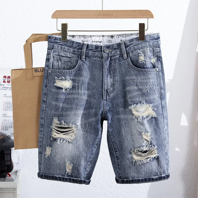 2025年夏季薄款牛仔短裤男生韩版弹力修身五分裤子男潮流休闲短裤