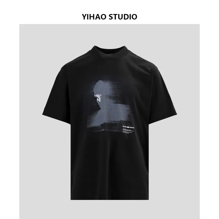 YIHAO STUDIO夏季男款百搭时尚印花T恤半袖纯棉休闲宽松圆领短袖