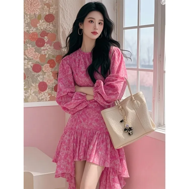 【8137人收藏】2025春季新款女装多巴胺绝美小裙法式气质玫粉色碎花