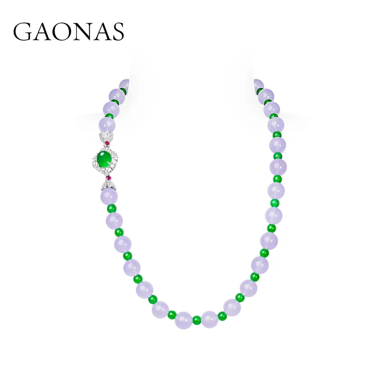 GAONAS 铜合金合成锆石项链 凤钗紫 贵气中式12mm紫珠项链11620XG