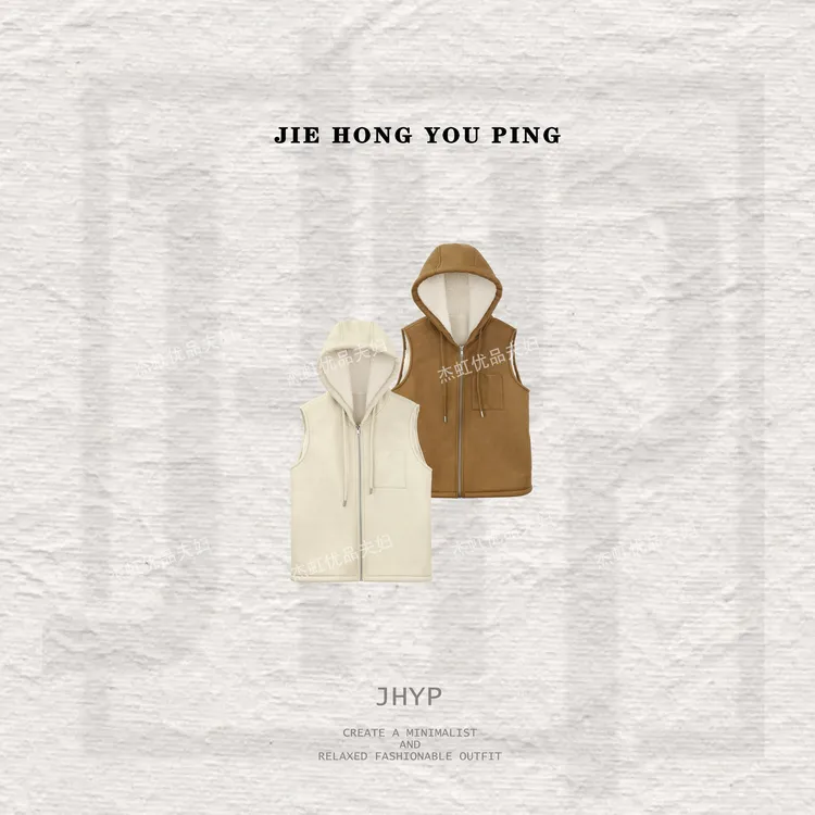 冬季新款2025时尚加绒加厚连帽抽绳保暖马甲9231