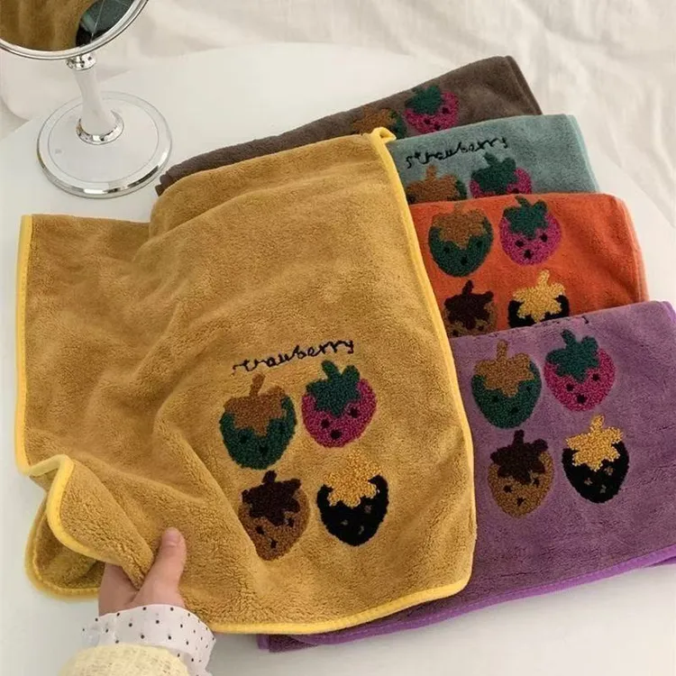 新款珊瑚绒【5条】草莓毛巾加厚吸水不易掉色学生毛巾家用情侣毛巾