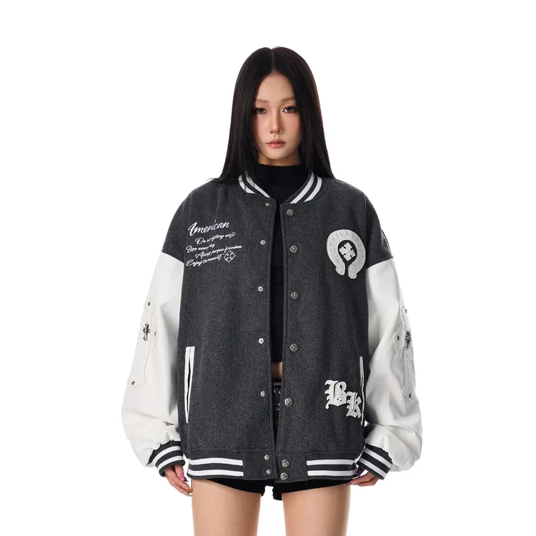 SREK美式复古棒球服外套女秋季新款宽松休闲百搭开衫外套