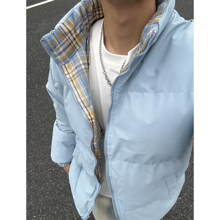fitcheck美式格子拼接棉服男款冬季加棉加厚夹克棉衣立领情侣外套