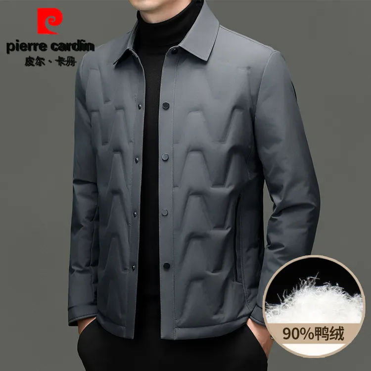 皮尔卡丹冬季90%鸭绒男士休闲宽松外套加厚保暖百搭翻领羽绒夹克