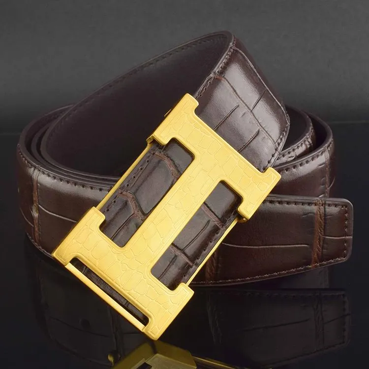个性皮带男士真皮轻奢平滑扣鳄鱼纹铜扣高档腰带男潮流炫酷裤腰带