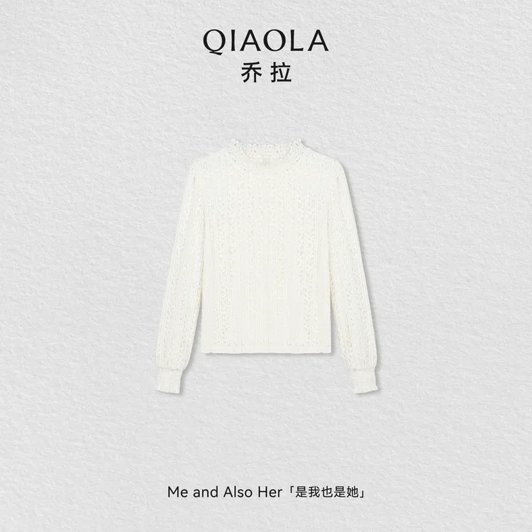 QIAOLA/乔拉【蜜桃之梦】秋冬季北极绒螺纹圆领慵懒A版百搭羊毛衫