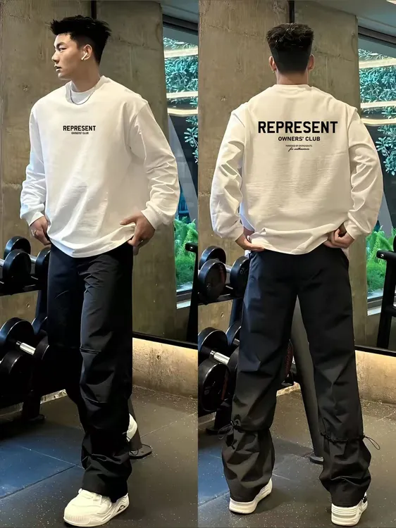 男生长袖t恤美式潮流字母印花运动休闲痞帅时尚宽松圆领百搭长袖