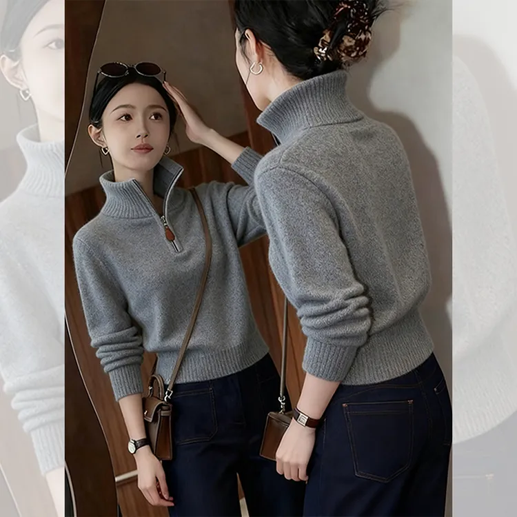 别致独特漂亮灰色内搭高领针织小衫洋气气质时髦打底衫上衣女秋冬