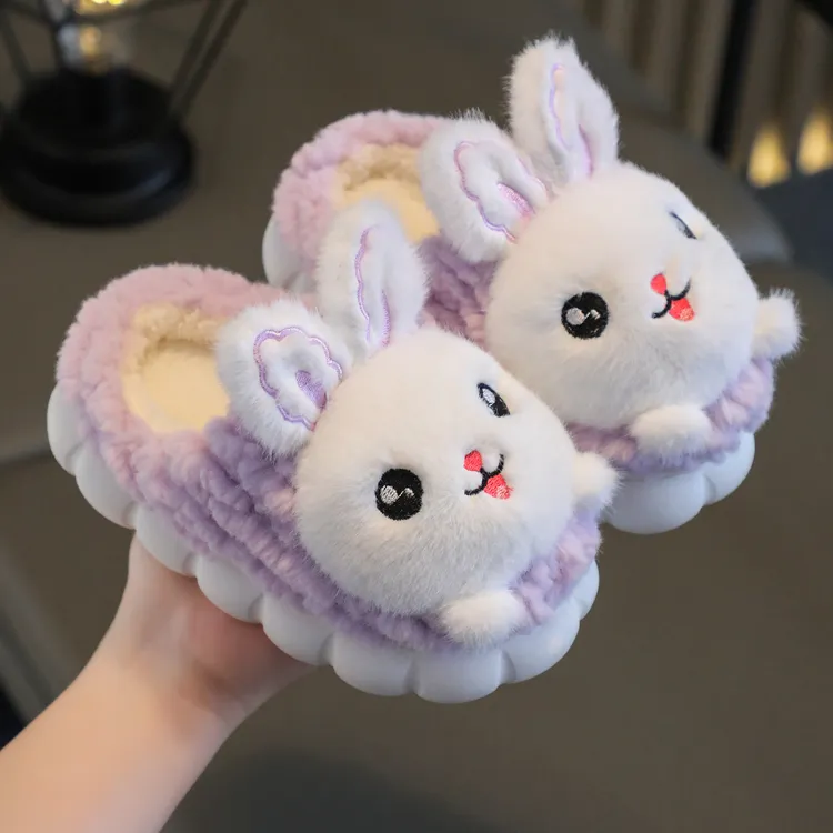 儿童棉拖鞋冬季女童包跟男童宝宝小孩保暖可爱毛毛鞋亲子居家棉拖