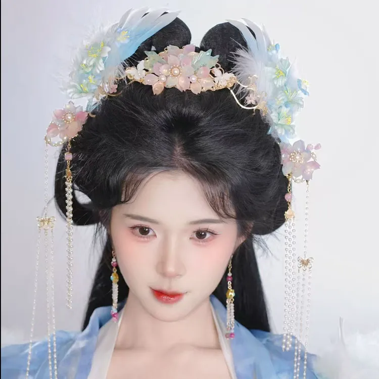 耀如春华 羽生花 原创古风纯手工真丝缎烫花发钗汉服配饰