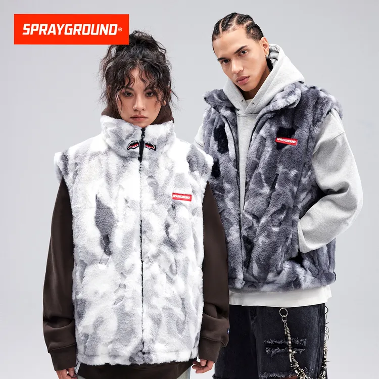 SPRAYGROUND鲨鱼嘴毛绒马甲立领冬季潮流时尚美式休闲JM WE140501