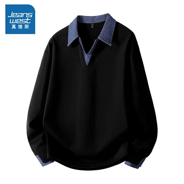 真维斯男士新款秋冬季潮牌百搭POLO衫时尚假俩件舒适休闲翻领上衣