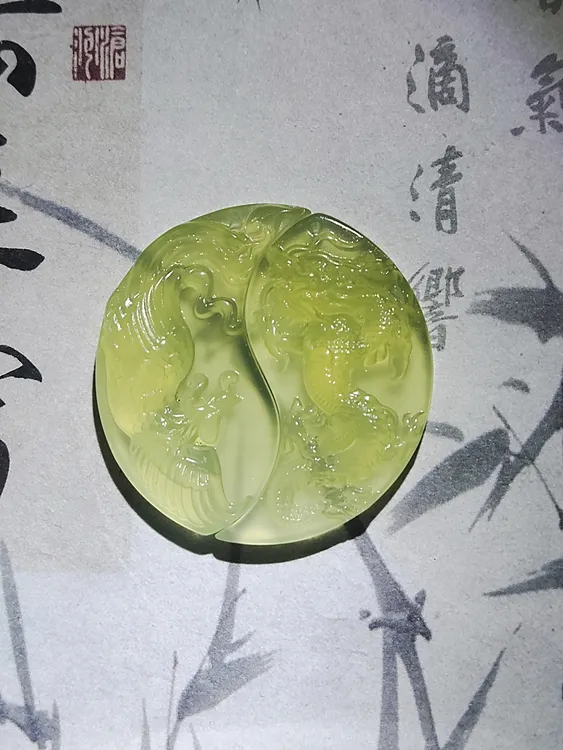 玉佩纯天然岫玉国风#岫玉绿冰料，情侣龙凤对寓意（龙凤呈祥）