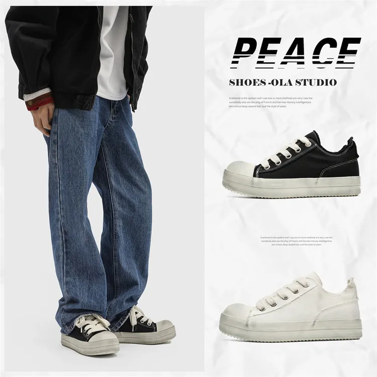 RO胖丁增高脏脏德比板鞋百搭厚底潮流米奇大头男士休闲做旧帆布鞋