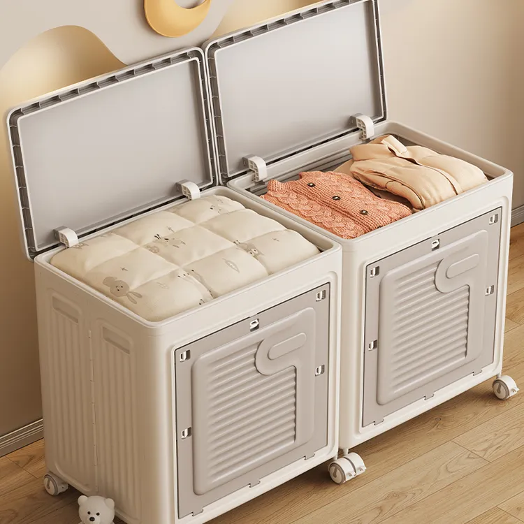 衣服收纳箱整理箱家用衣服带盖可折叠大容量超大带滑轮新款储物柜