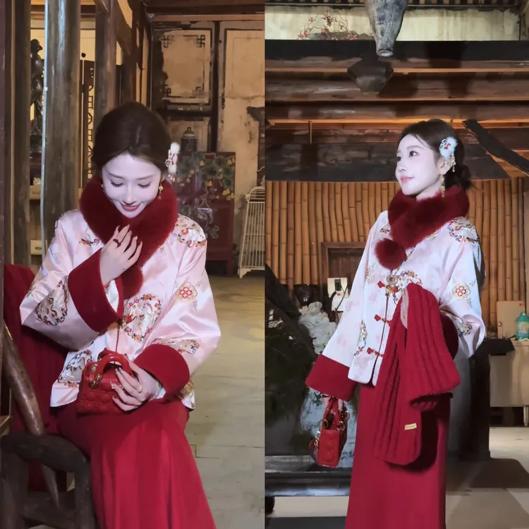 【婷婷】《马上成功》 马年限定红色刺绣羽绒国风套装TT2SDTZ2788