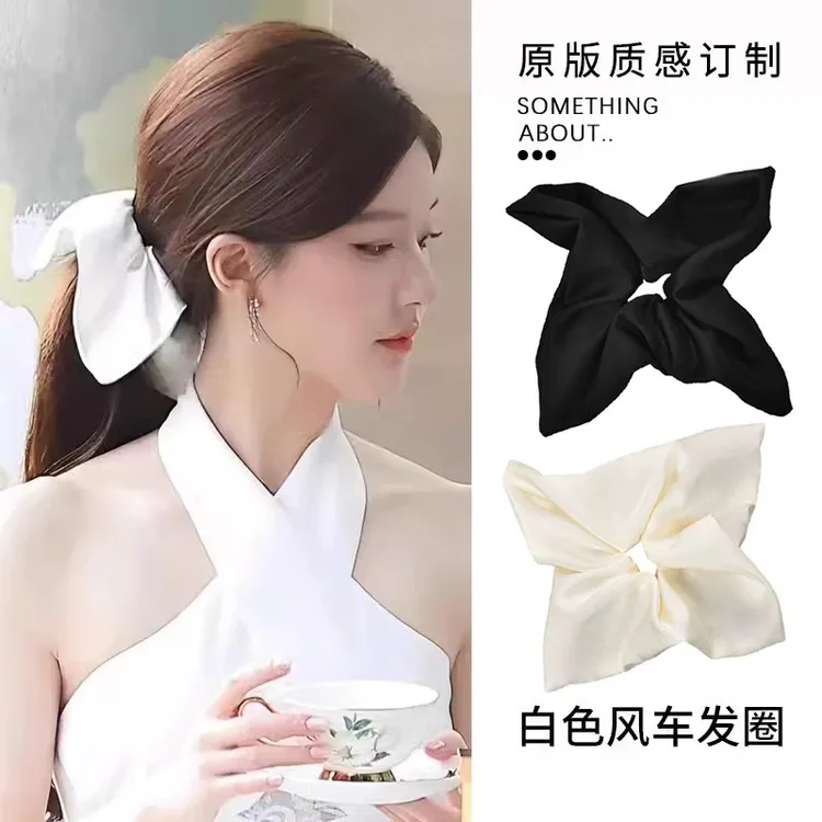 赵露思同款白色方巾大肠发圈头绳女2025新款方形绑发头花发绳发饰