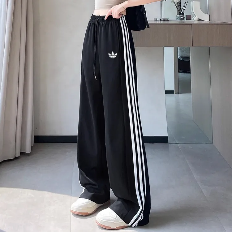 【轻奢精品】休闲裤男女春秋宽松阔腿裤直筒卫裤美式三条杠运动裤子