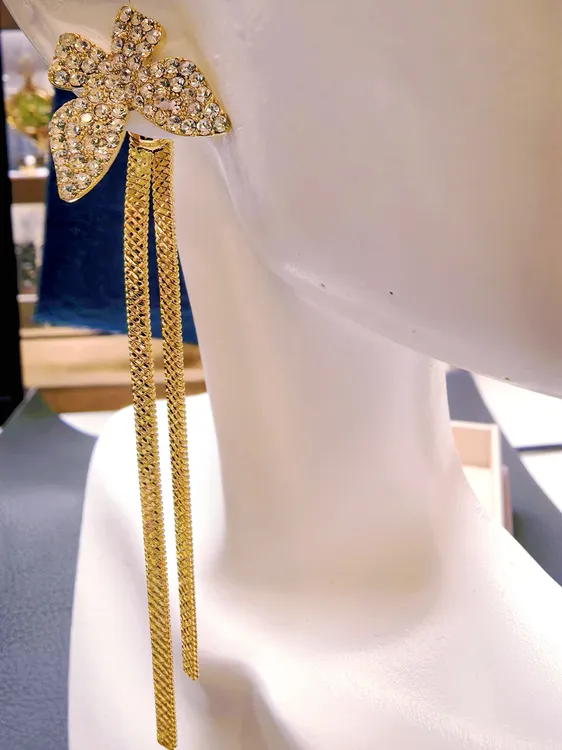 合金耳饰 蝴蝶流苏镶钻耳环