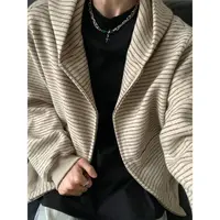 HT252美式条纹连帽卫衣外套男秋冬季宽松设计感氛围感开衫夹克