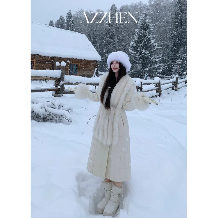 AZZHEN【苏黎世冬】97山羊绒狐狸毛可拆脱过膝保暖鹅绒外套AZ5PYW32
