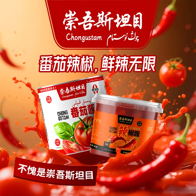 崇吾斯坦目辣椒酱700g*1番茄酱750g*1炒菜必备香
