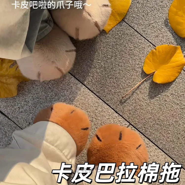 卡皮巴拉毛绒拖鞋学生室外加绒加厚保暖拖家居防滑静音包头拖鞋