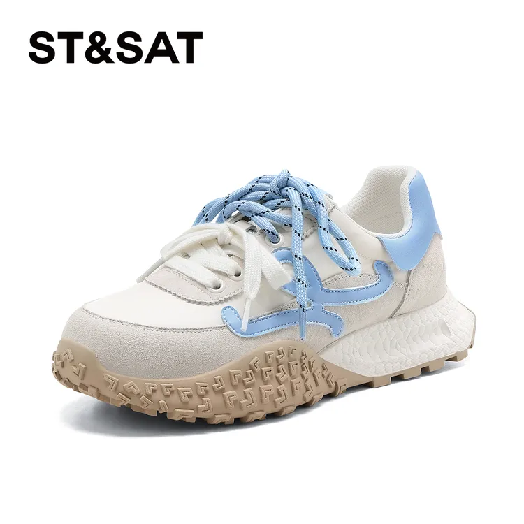 5CM星期六2025年春季新款厚底内增高真皮德训鞋运动百搭休闲女鞋