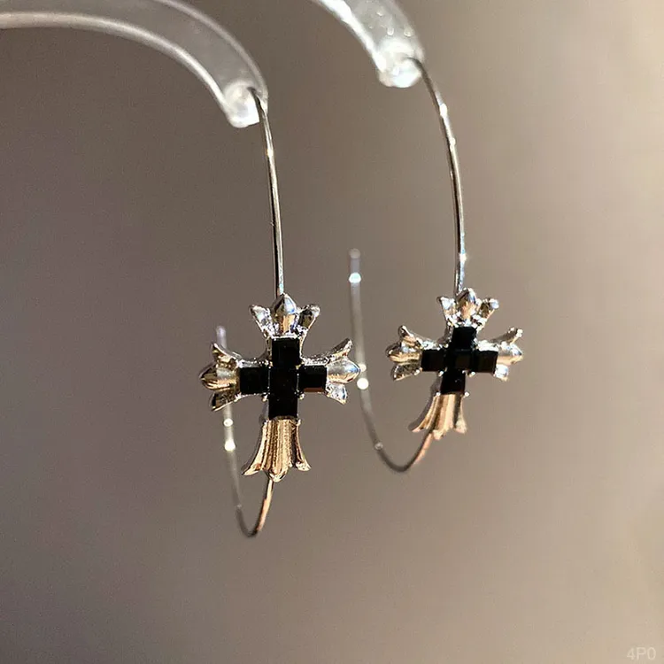 银针圆形十字架冷淡风耳环简约轻奢气质耳圈小众高级感个性耳饰女