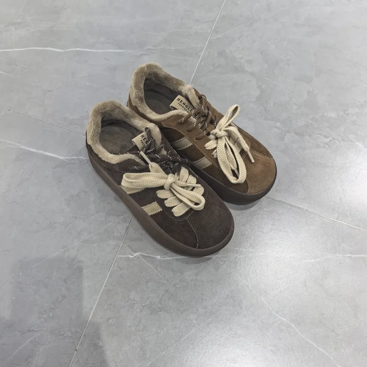 欧陌爆款女鞋2025新款秋冬磨砂绒面厚底增高加绒休闲板鞋