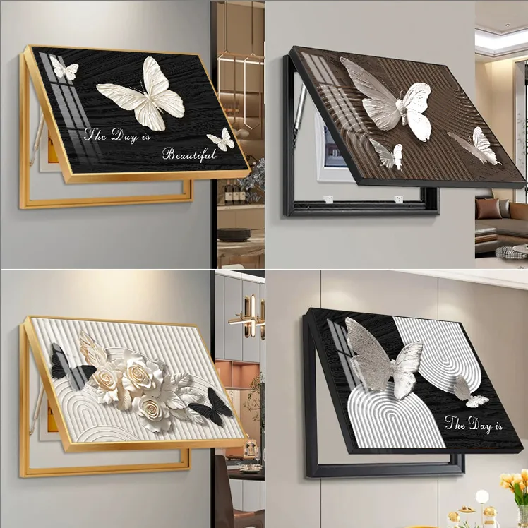 黑白抽象蝴蝶电闸电表箱装饰画高级感2025新款电闸盒遮盖板挂画