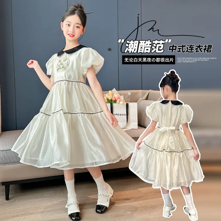 女大童夏装连衣裙2024新款国风洋气女孩裙子刺绣新中式旗袍公主裙