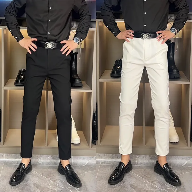 网红同款百搭休闲西裤男黑色小脚九分裤气质男潮流小脚裤白色男裤