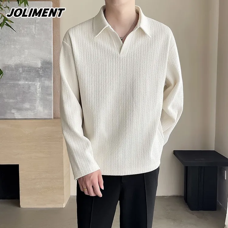 JOLIMENT男士麦穗纹针织Polo领卫衣春秋季老钱风休闲百搭长袖衬衫