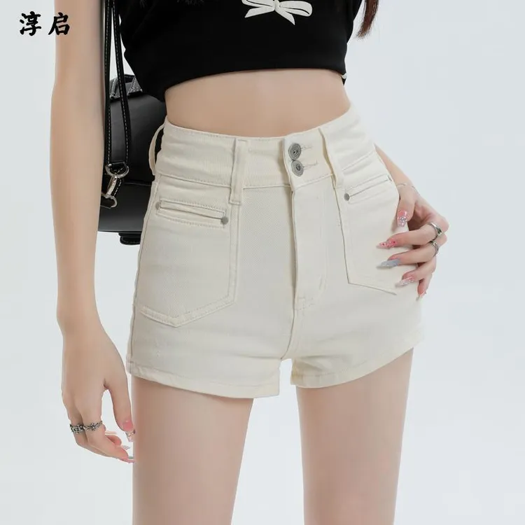 淳启时尚休闲美式牛仔短裤女夏季薄款新款小个子紧身弹力辣妹热裤