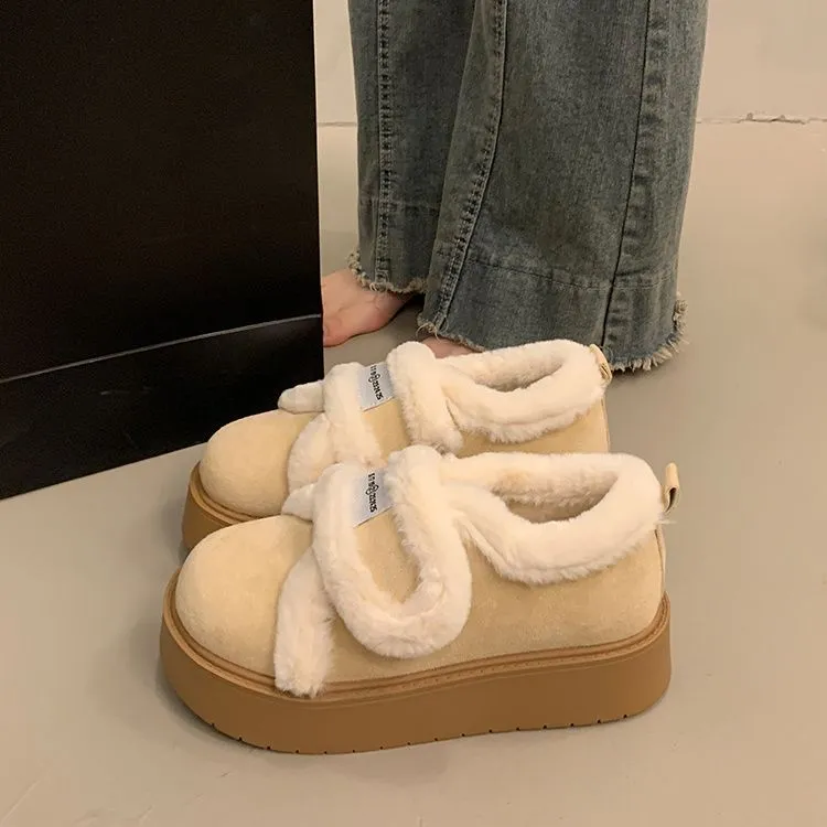 加绒厚底勃肯女冬季毛毛鞋外穿2025新款复古保暖雪地靴板鞋子TZ